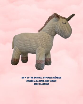 Peluche licorne en coton naturel